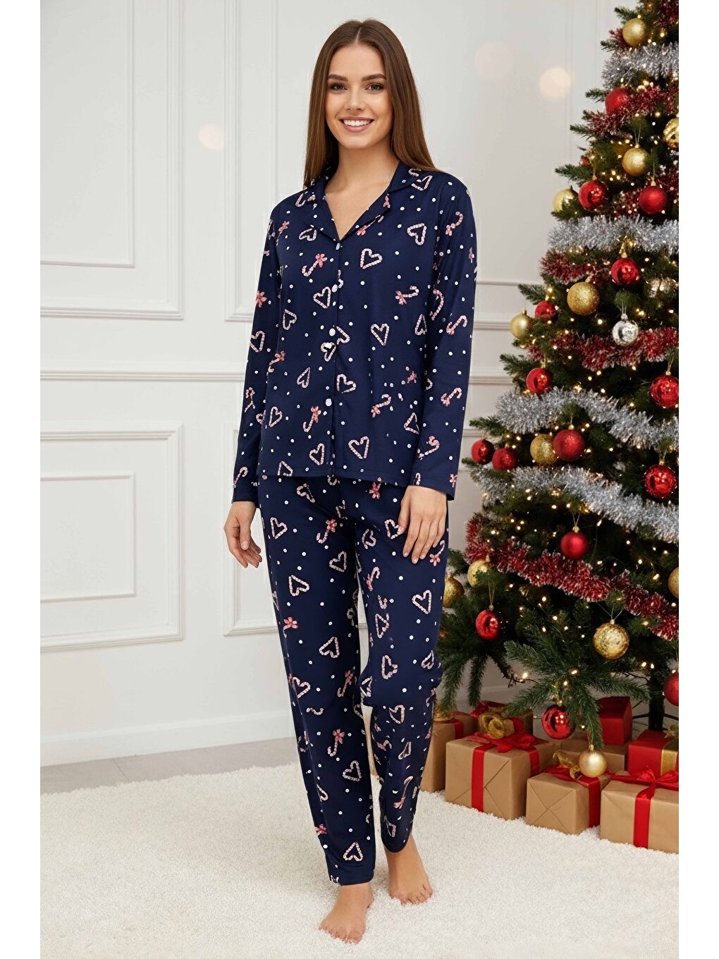 Baskılı Pijama Takımı Lacivert - 28020-LACIVERT