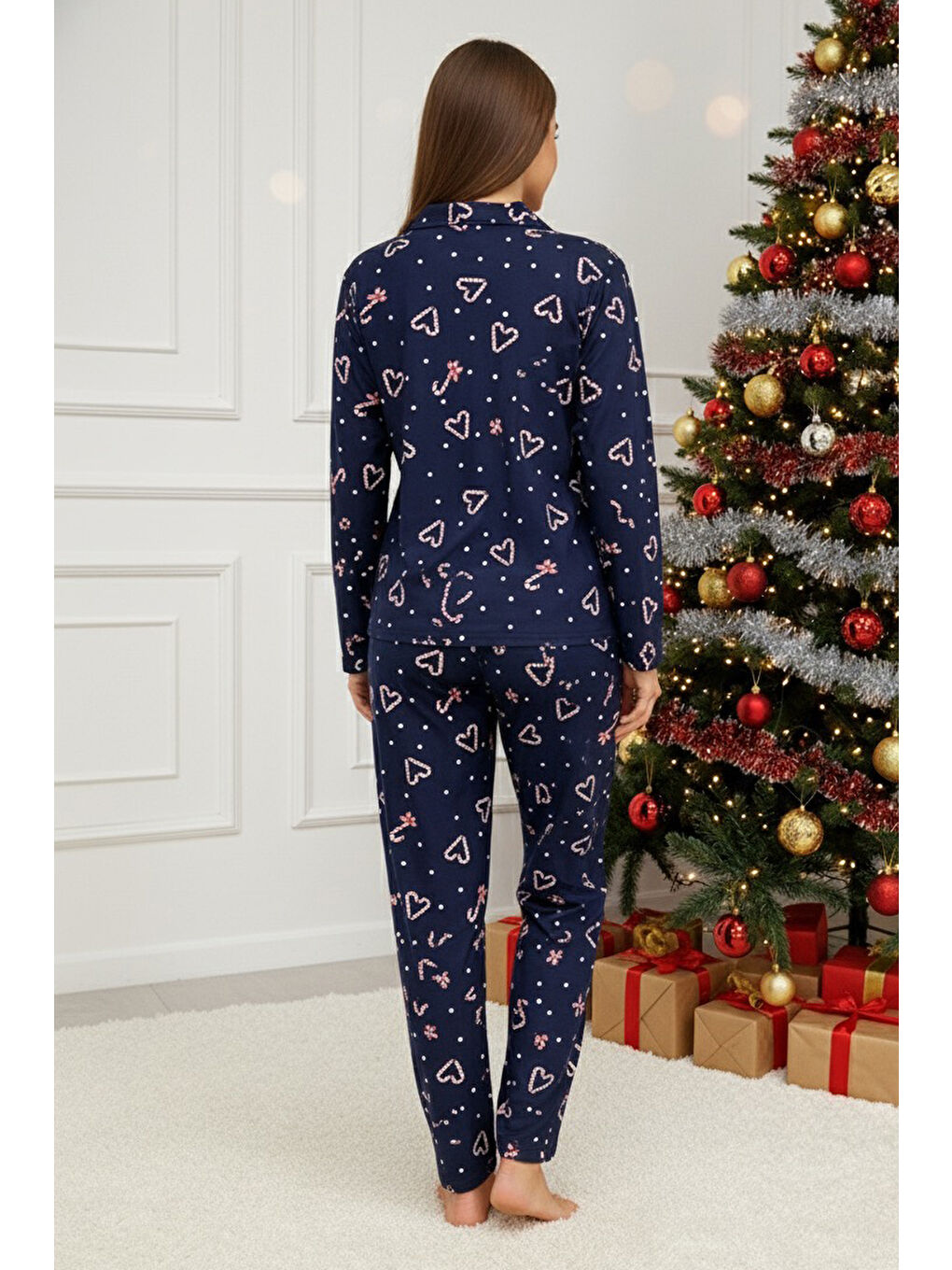 Baskılı Pijama Takımı Lacivert - 28020-LACIVERT-1