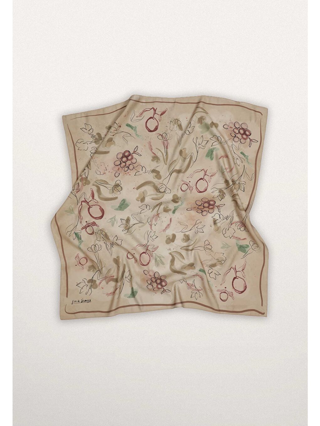 Kahverengi Hera Desen Pamuk İpek Eşarp Toprak-2