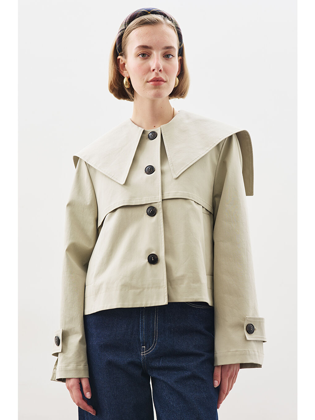 Geniş Yaka Gabardin Ceket Soft Yeşil-2