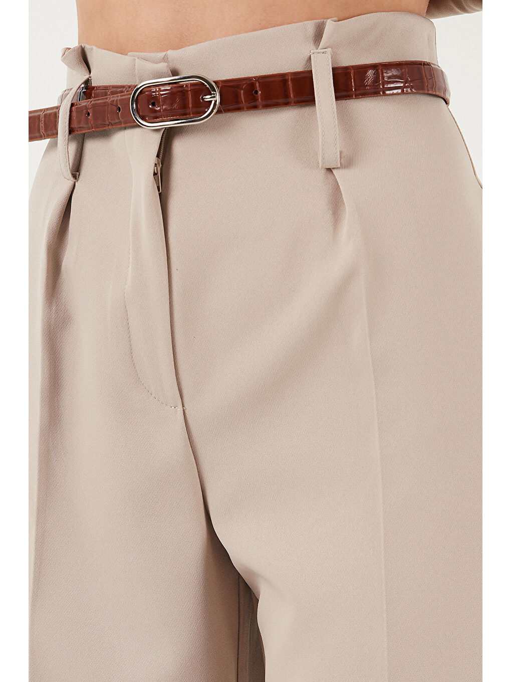 Bej Wide Leg Yüksek Bel Geniş Paça Palazzo Pantolon 65271262-6