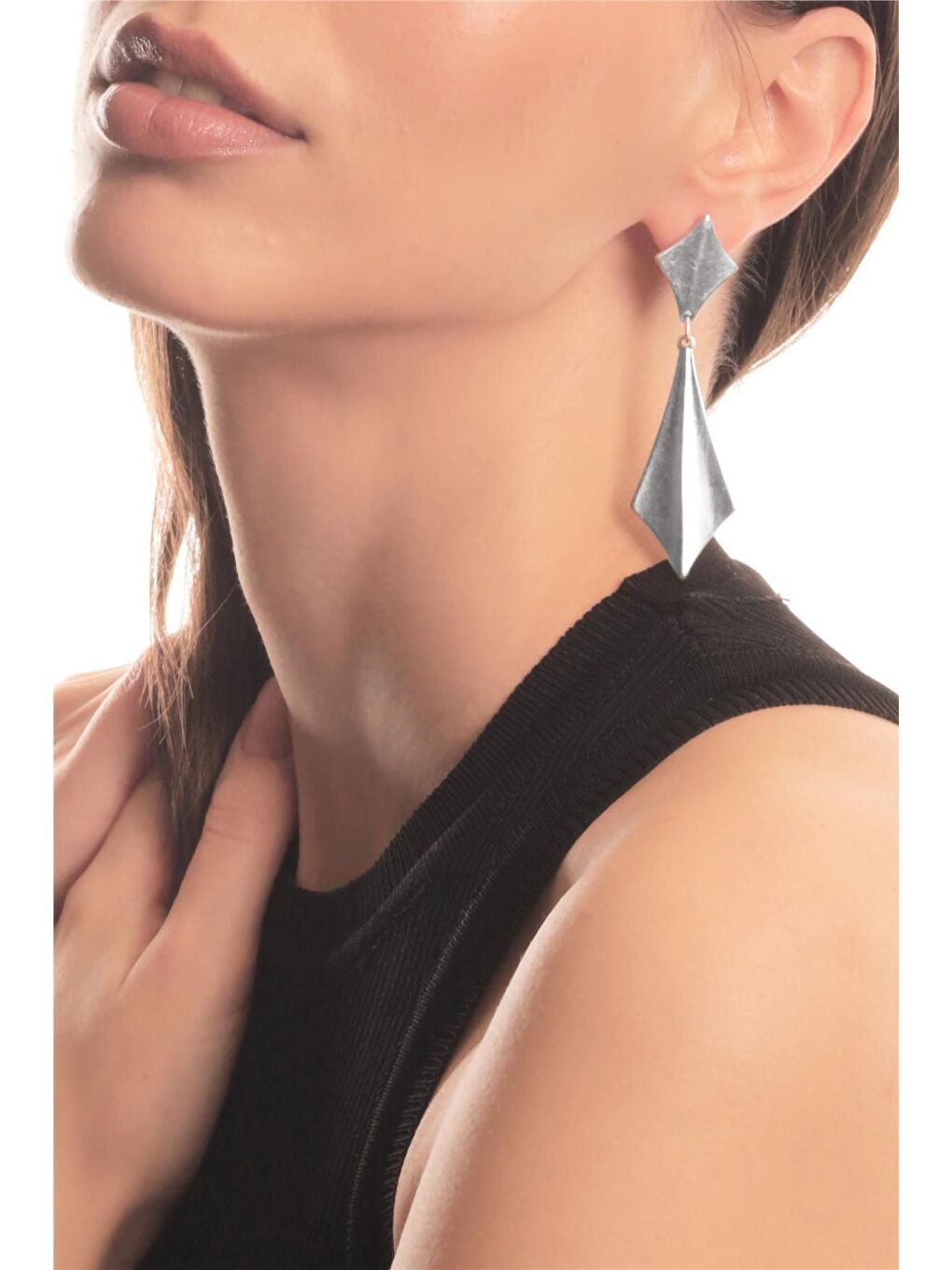 Gri Kadın Antik Gümüş Kaplama Çivili Model Geometrik Tasarım Parçalı Küpe-1