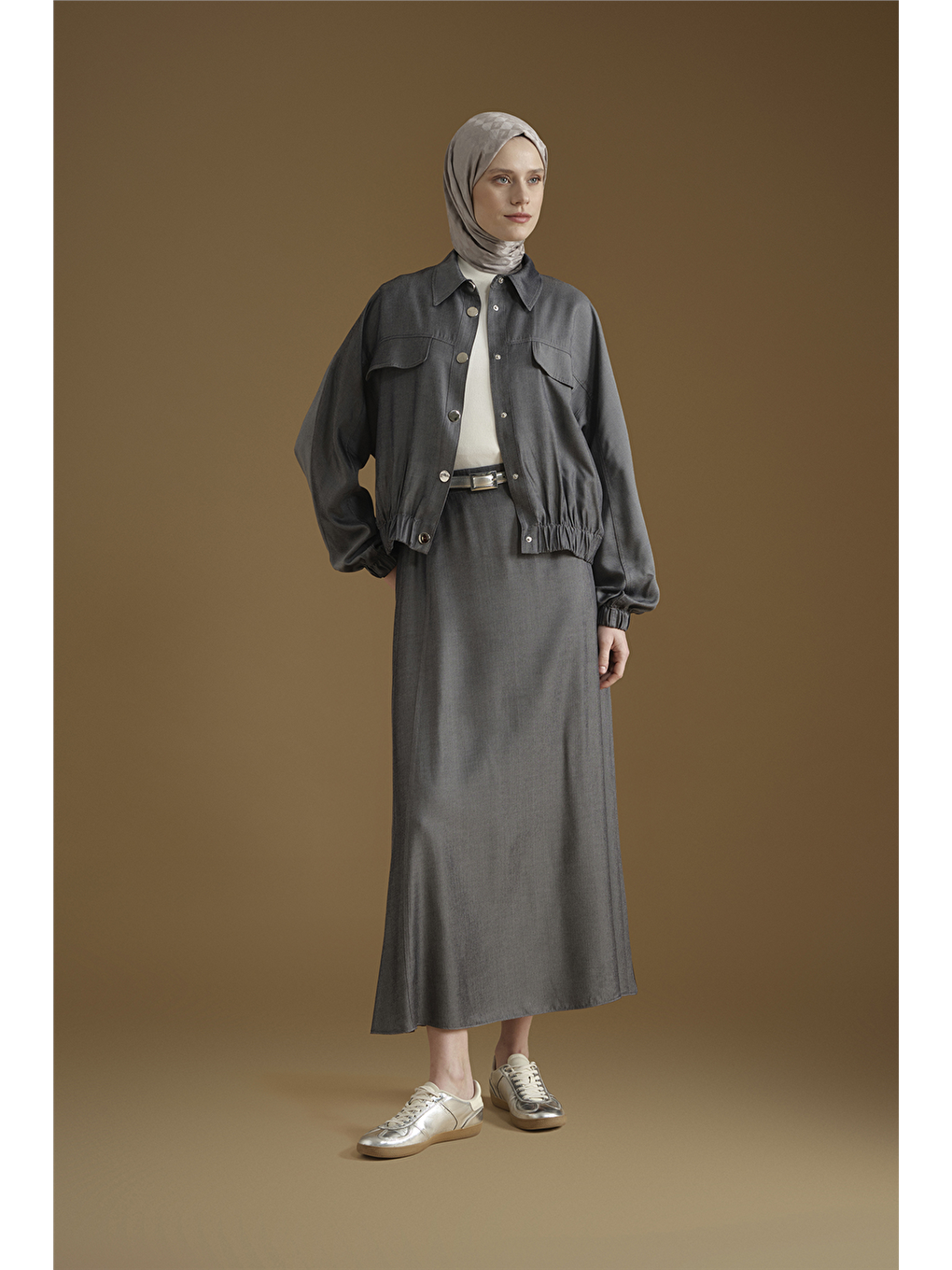 Bomber Ceketli Takım Gri Melanj-1