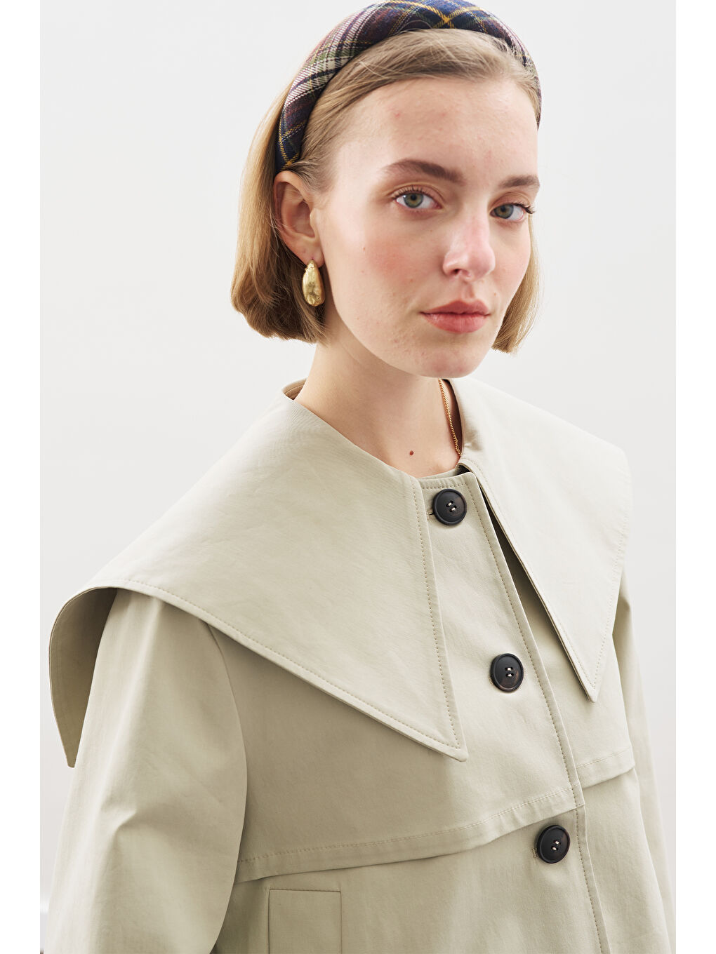 Geniş Yaka Gabardin Ceket Soft Yeşil-3