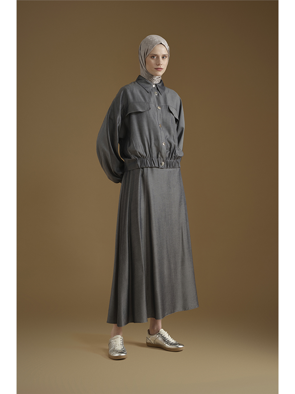 Bomber Ceketli Takım Gri Melanj-2