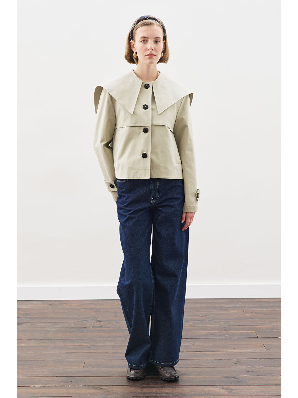 Geniş Yaka Gabardin Ceket Soft Yeşil-4