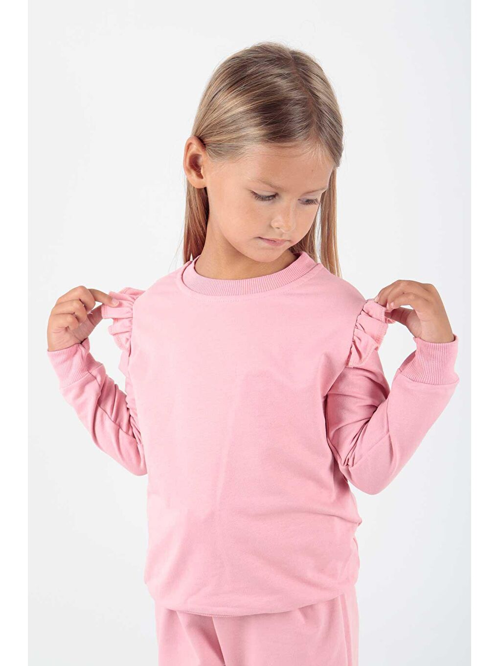 Pembe Kız Çocuk Fırfırlı Eşofman Takımı Ak2203-2