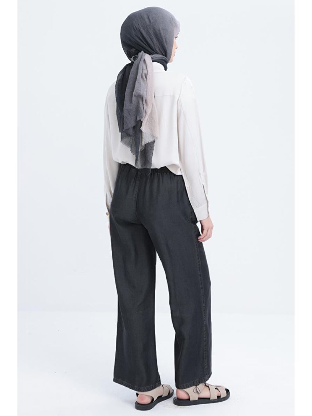 Gri01-Beli Lastikli Denim Pantolon-3