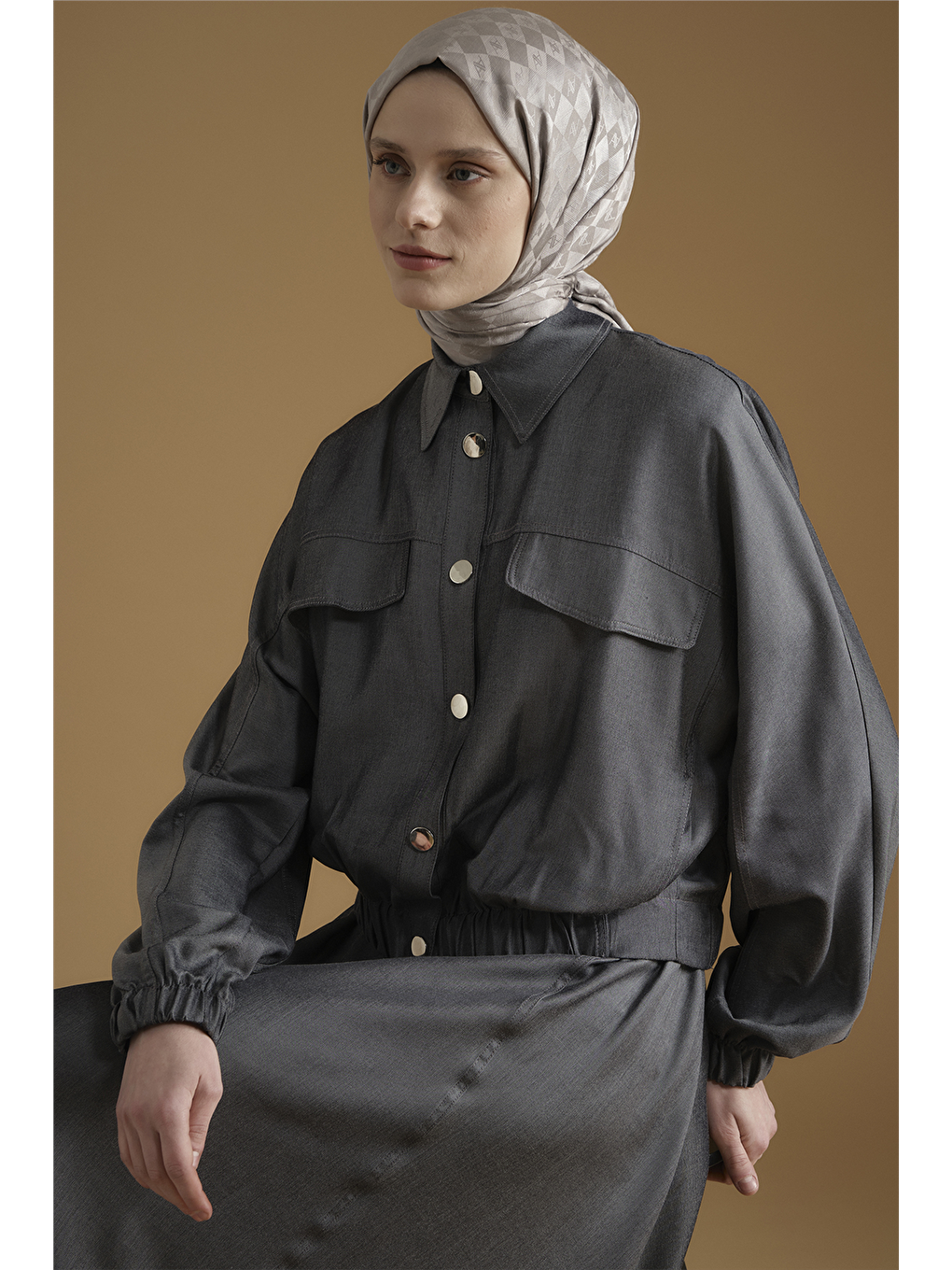 Bomber Ceketli Takım Gri Melanj-3