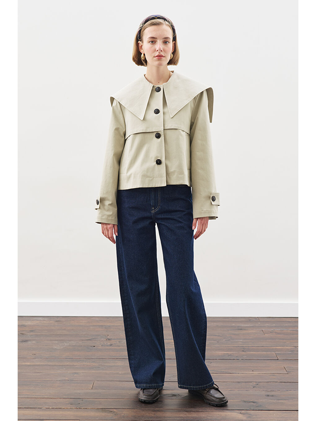 Geniş Yaka Gabardin Ceket Soft Yeşil-5