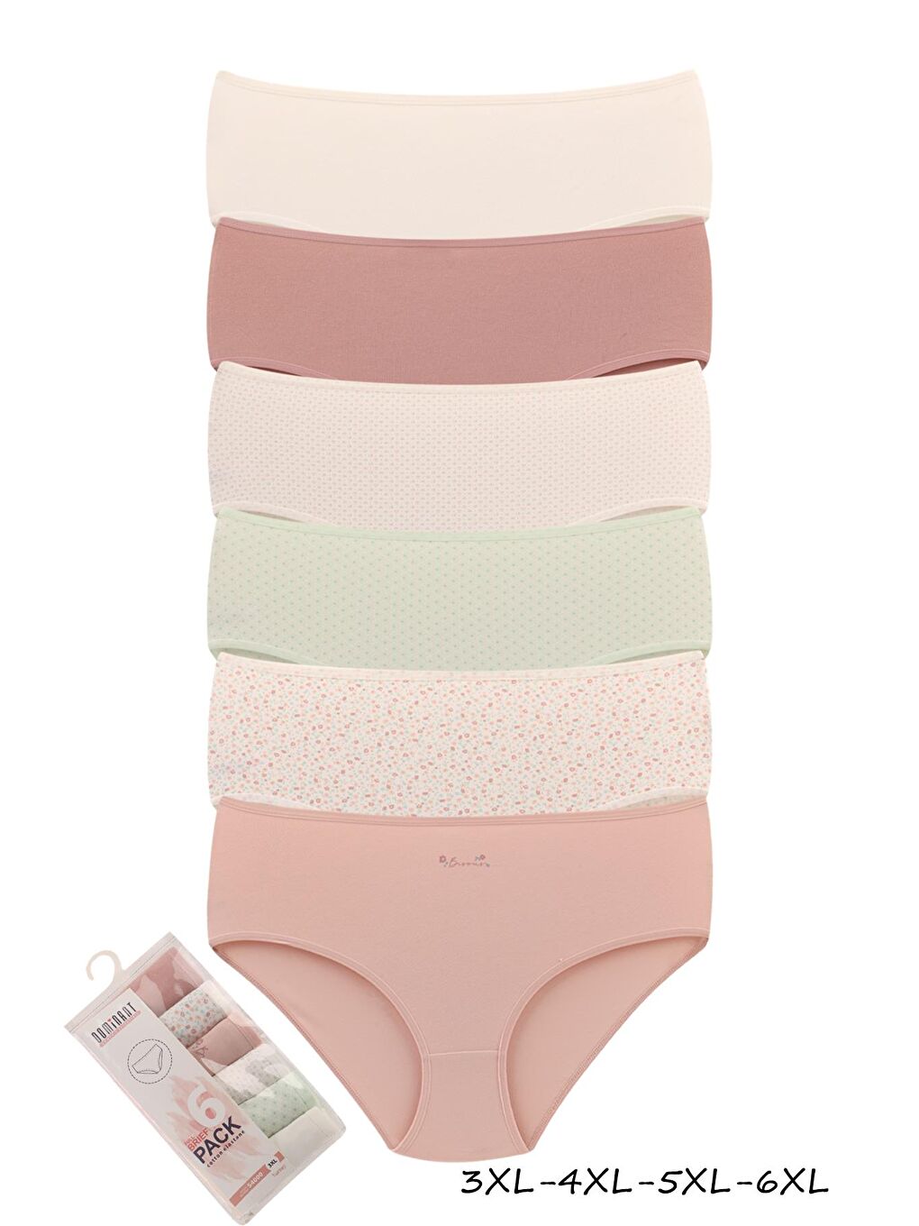 Karışık Kadın Büyük Beden Pamuklu Yüksek Bel Külot 6'lı Paket