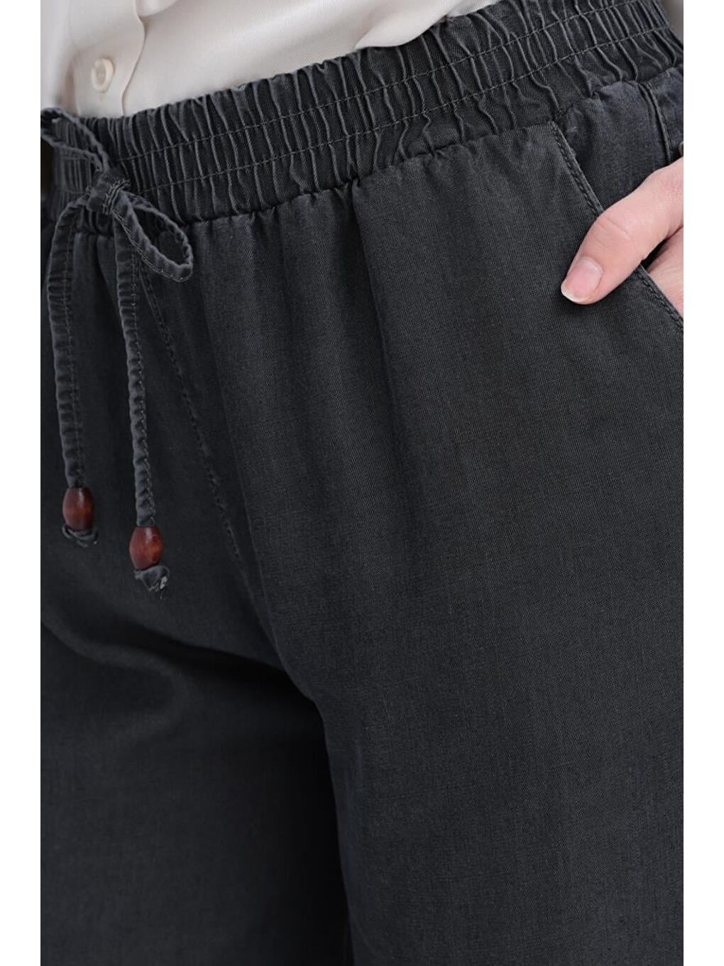 Gri01-Beli Lastikli Denim Pantolon-4