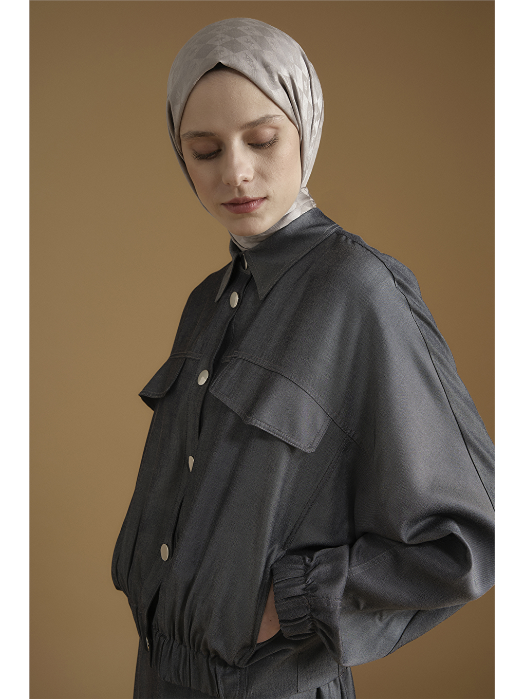 Bomber Ceketli Takım Gri Melanj-4