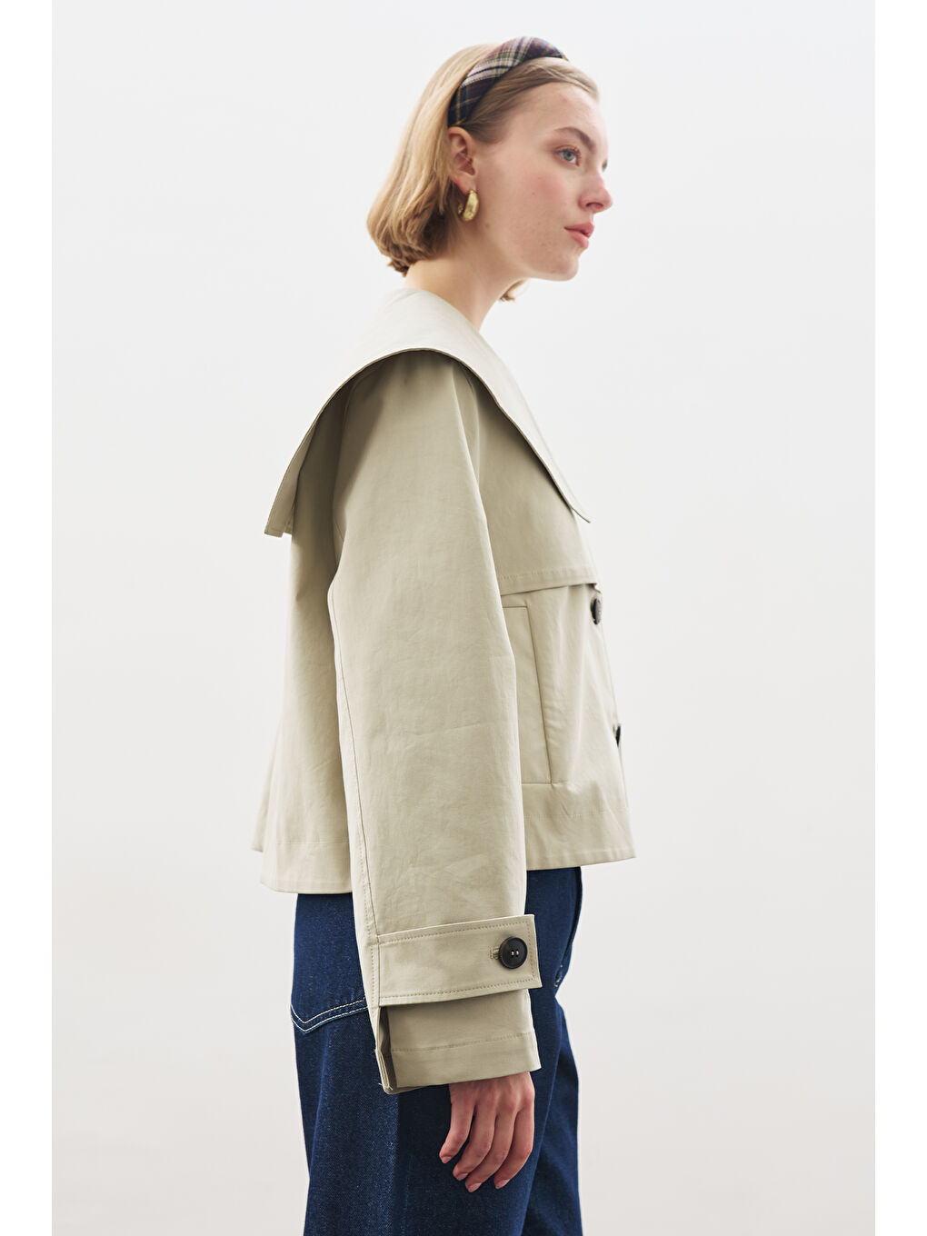 Geniş Yaka Gabardin Ceket Soft Yeşil-6