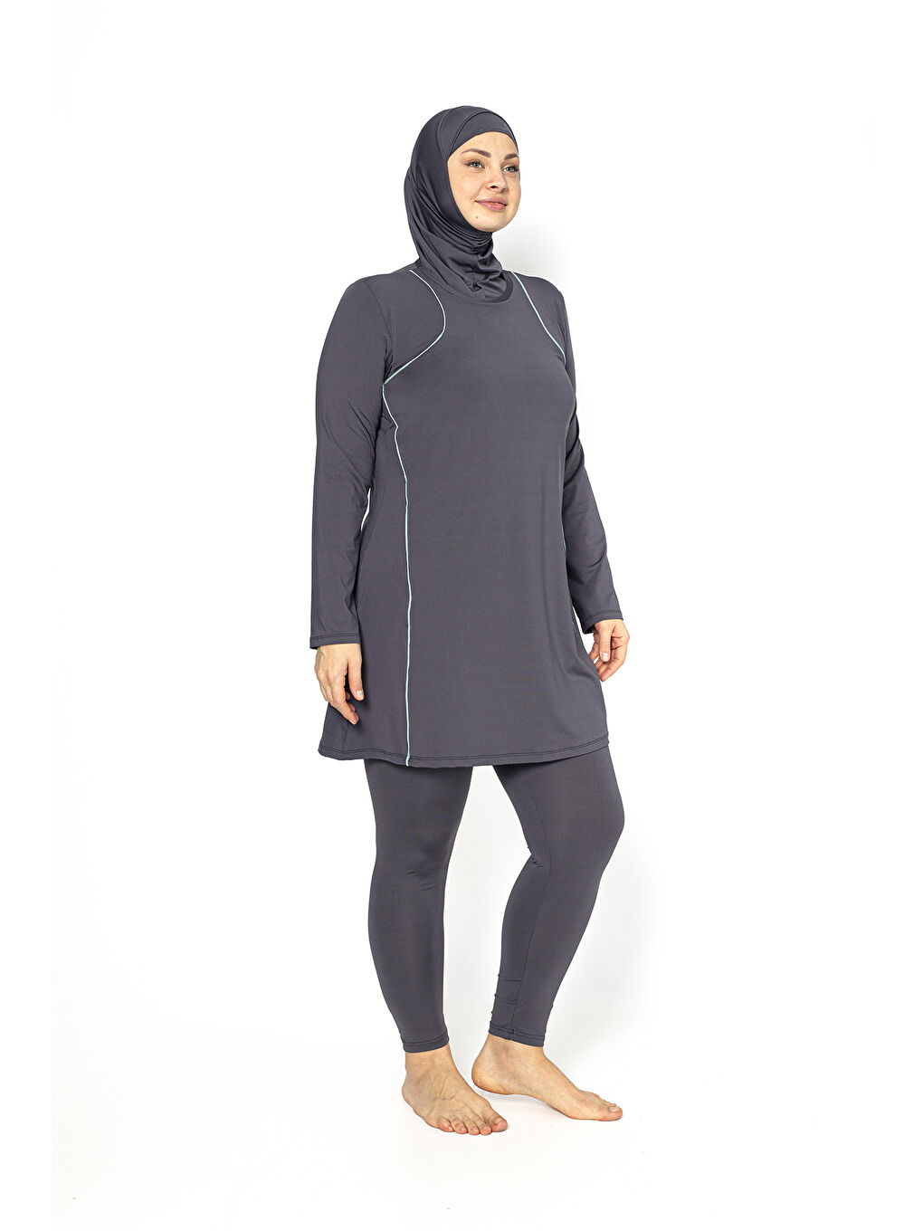 Antrasit Biyeli Tam Kapalı Büyük Beden Tesettür Mayo 5406-1