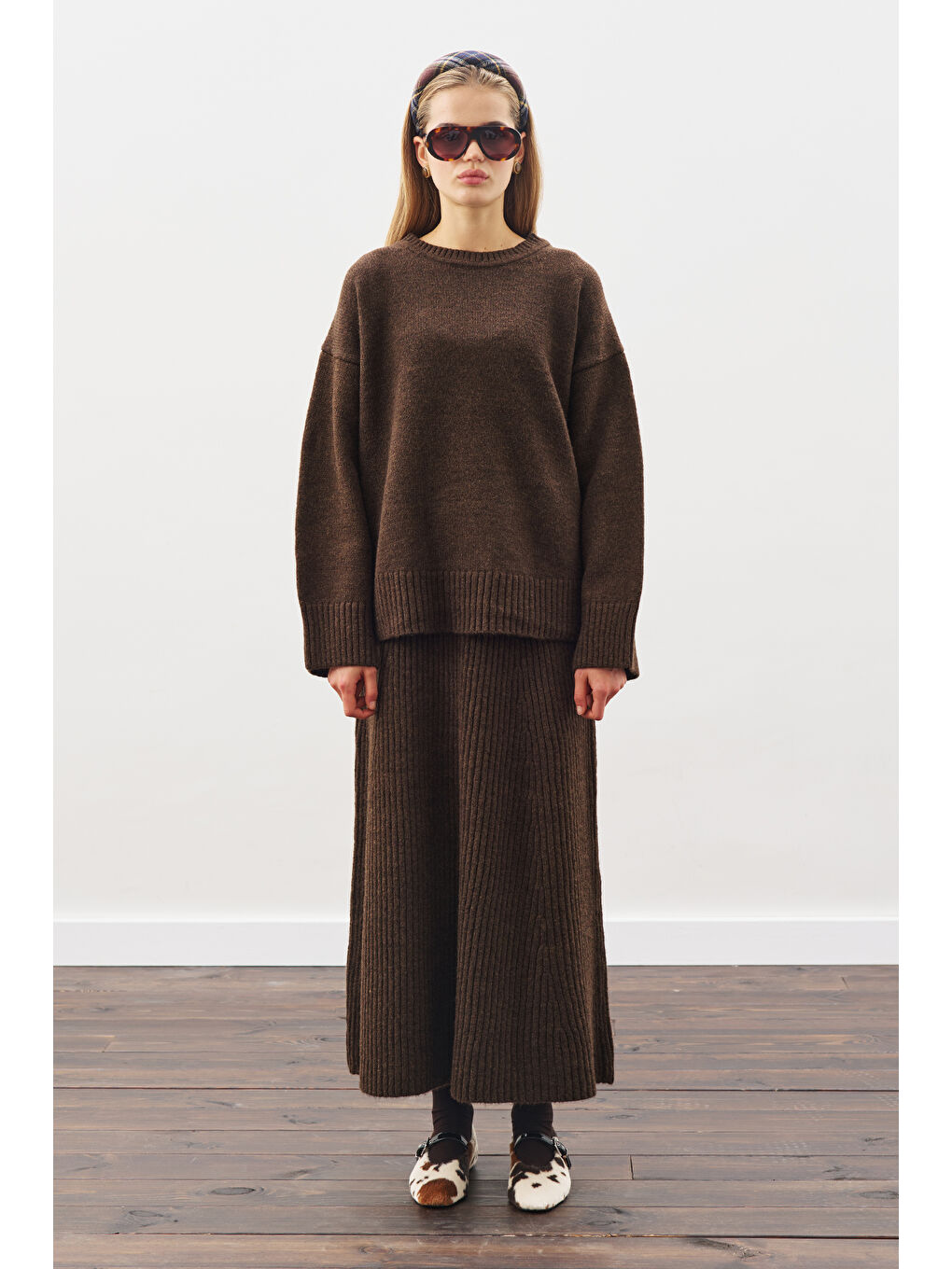 Triko Kloş Etek Kahverengi-1