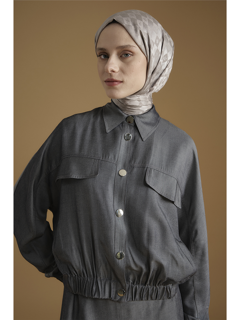 Bomber Ceketli Takım Gri Melanj-5