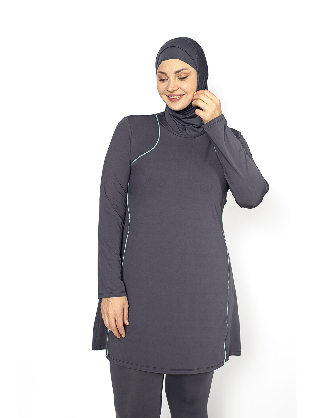 Antrasit Biyeli Tam Kapalı Büyük Beden Tesettür Mayo 5406-2