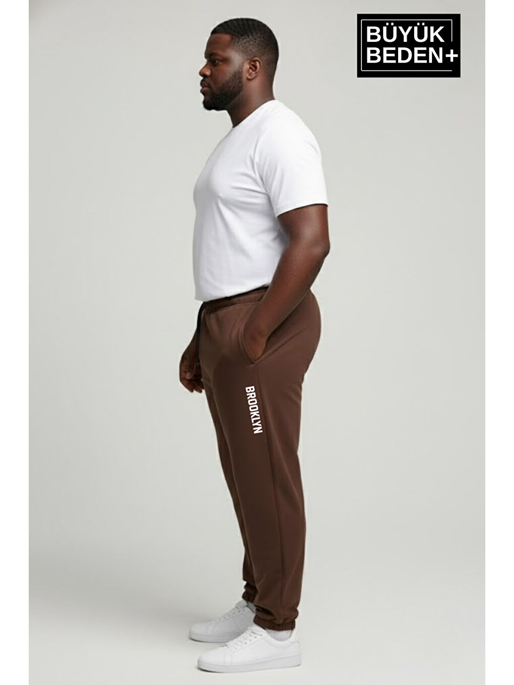 Kahverengi Erkek Büyük Beden BROOKLYN Baskılı Paça Lastikli Jogger İnce Eşofman Altı SPR26BEA951-2