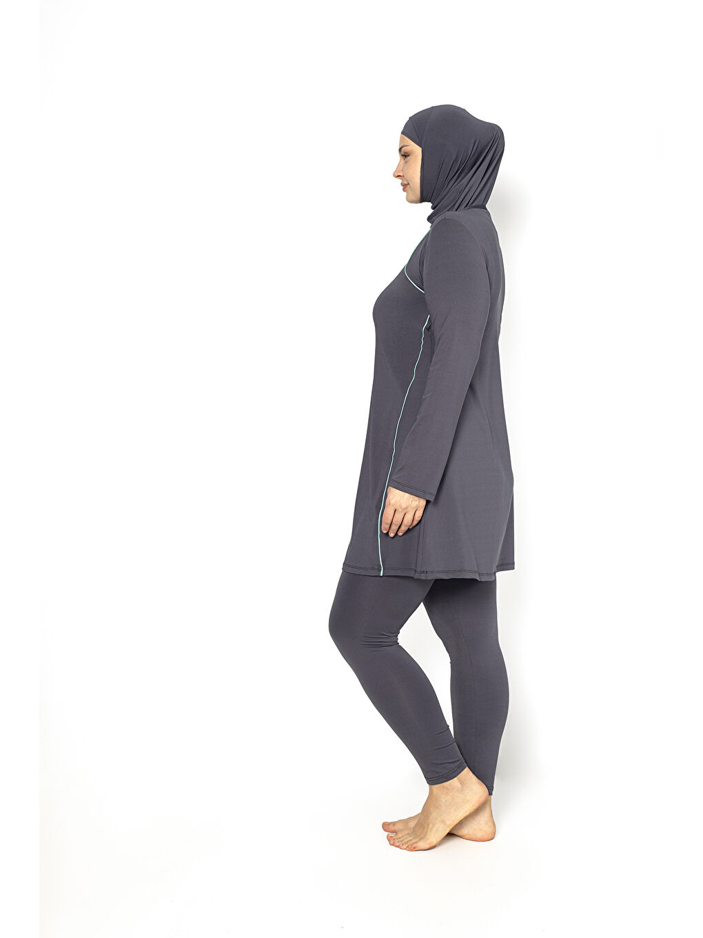 Antrasit Biyeli Tam Kapalı Büyük Beden Tesettür Mayo 5406-4