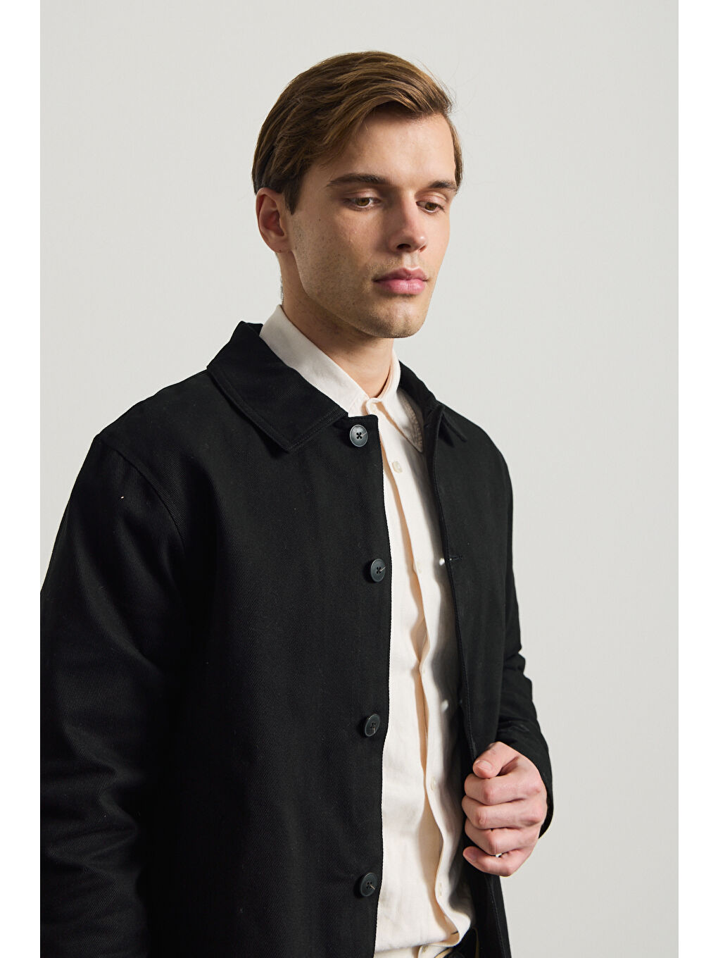 Erkek Relaxed Pamuklu Ceket Siyah-1
