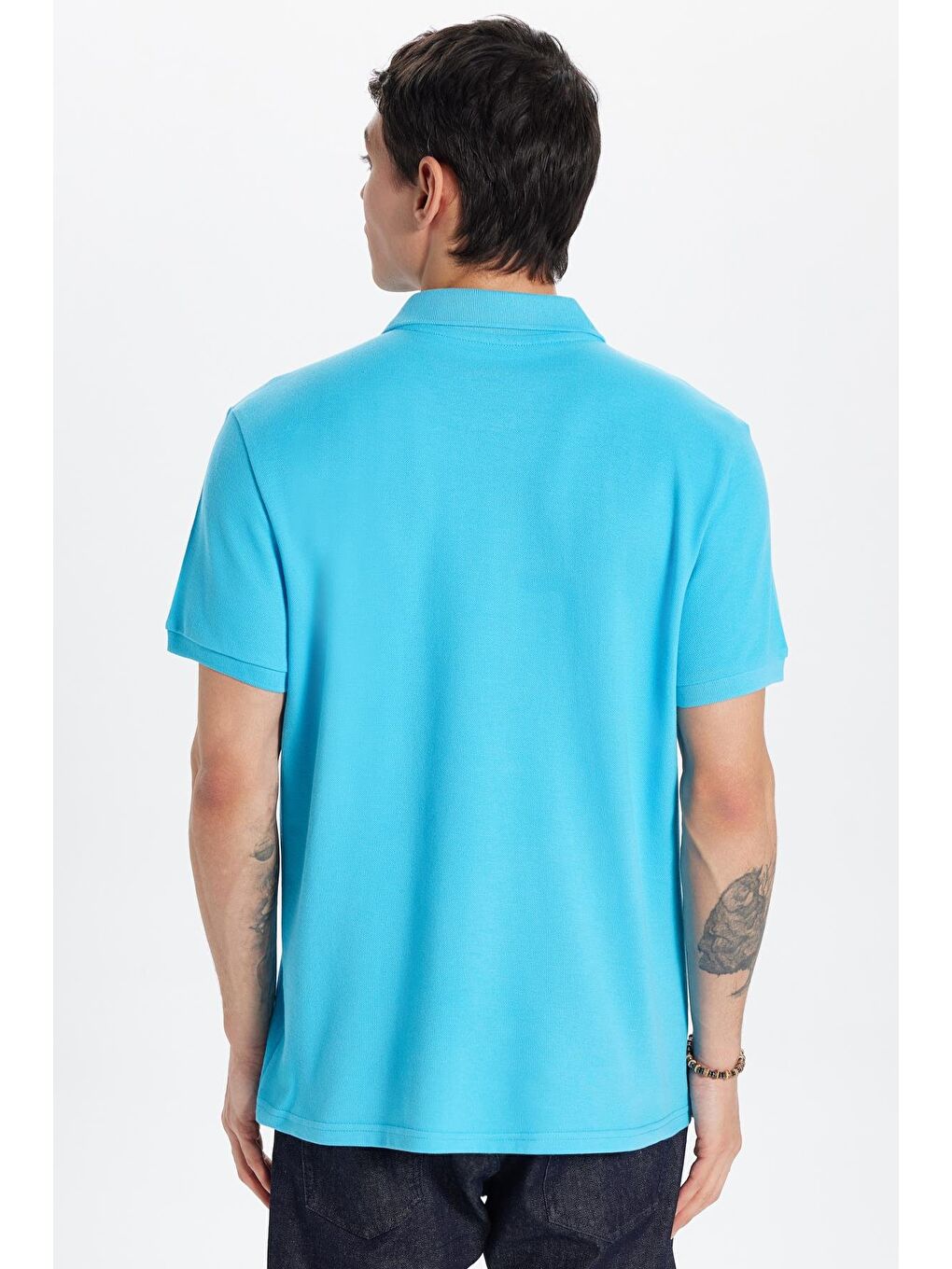 Erkek Slim Fit Dar Kesim %100 Pamuk Mavi Polo Yaka Tişört-4