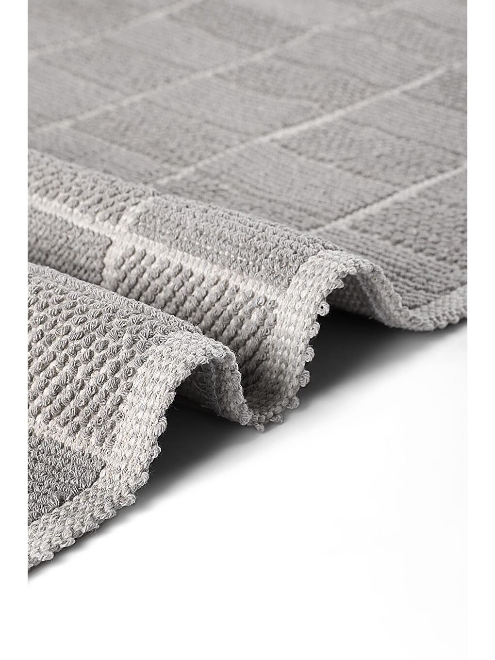 Bej Alaçatı Doğal Pamuklu 2'li Banyo Paspas & Halı 60x100 50x60 Taş-3