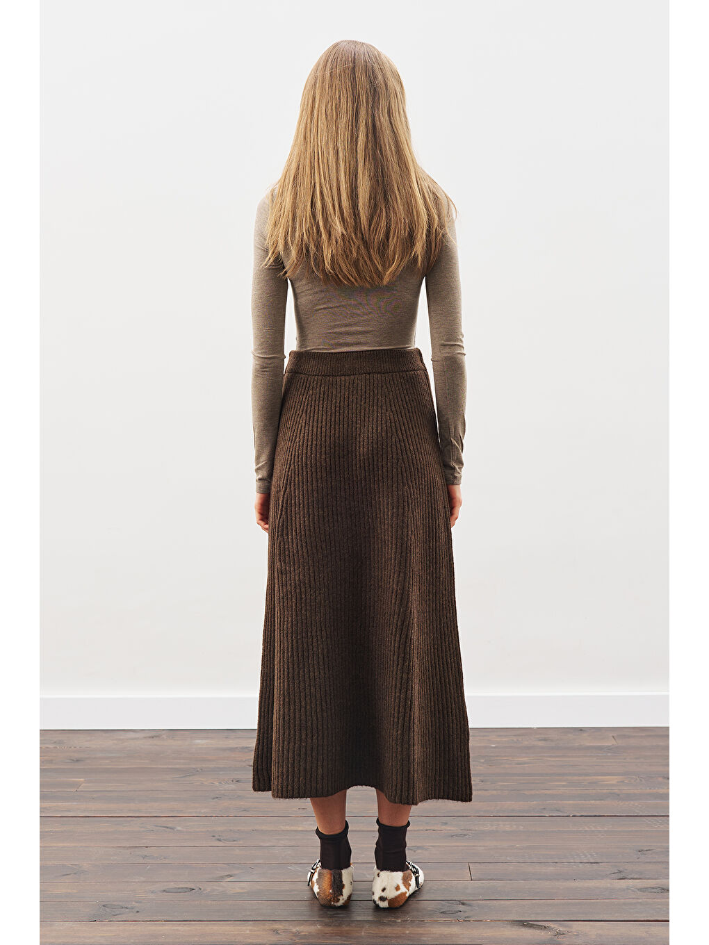Triko Kloş Etek Kahverengi-7