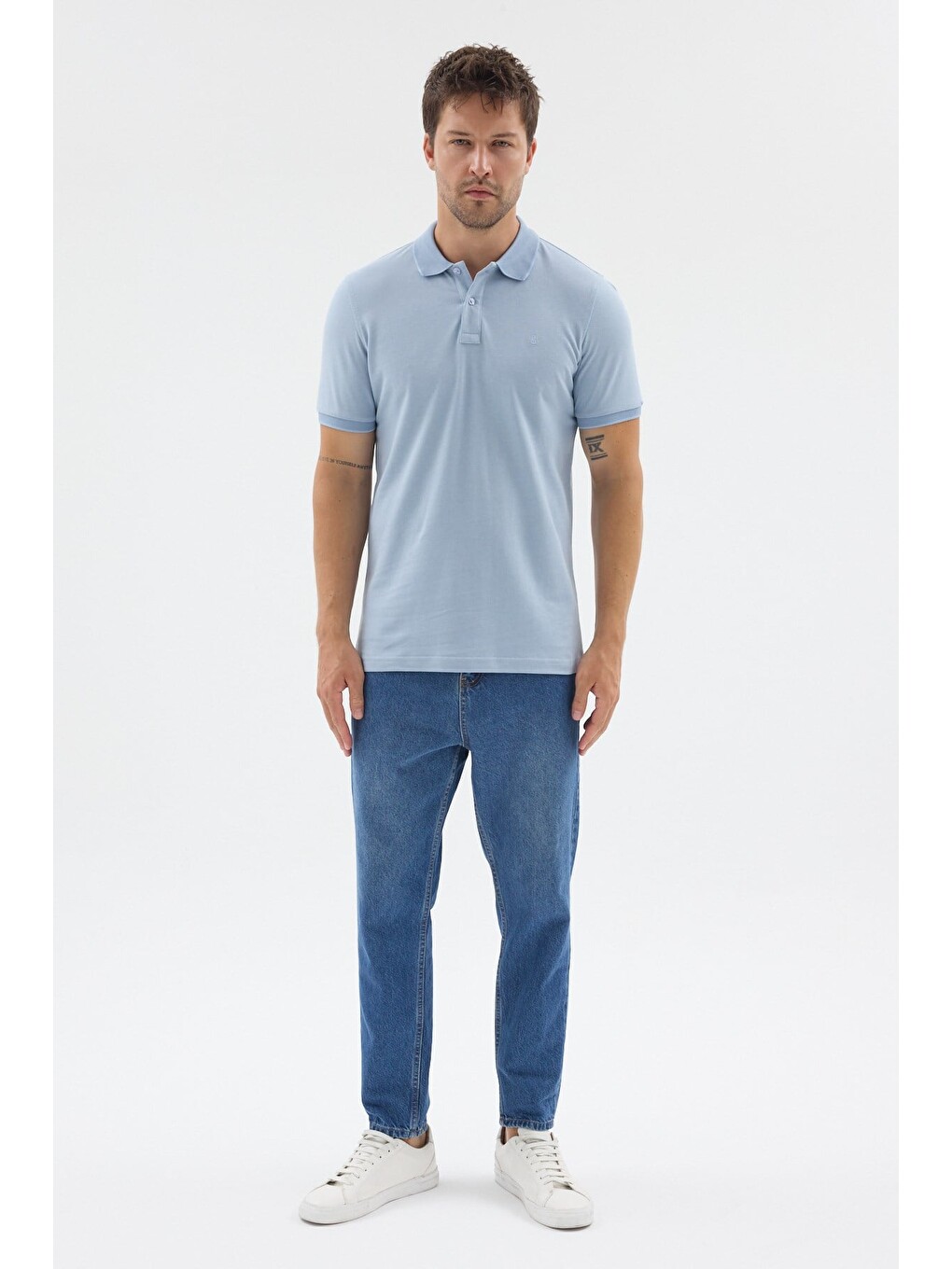 Mavi Polo Yaka Pike Kısa Kol Slim Fit %100 Pamuk Tişört 1011260171-1