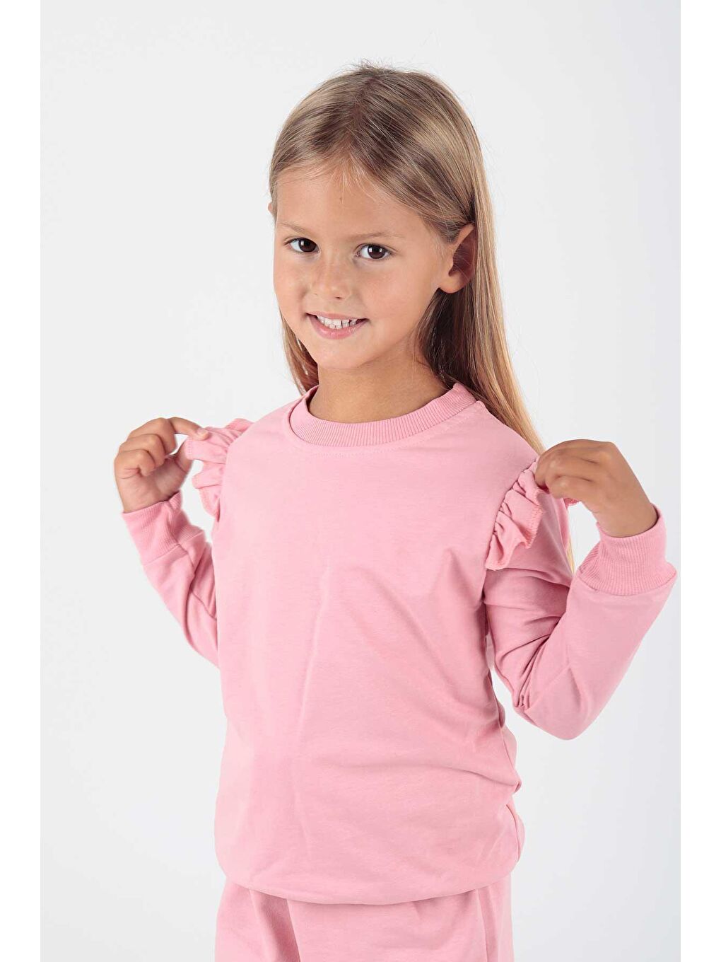 Pembe Kız Çocuk Fırfırlı Eşofman Takımı Ak2203-3