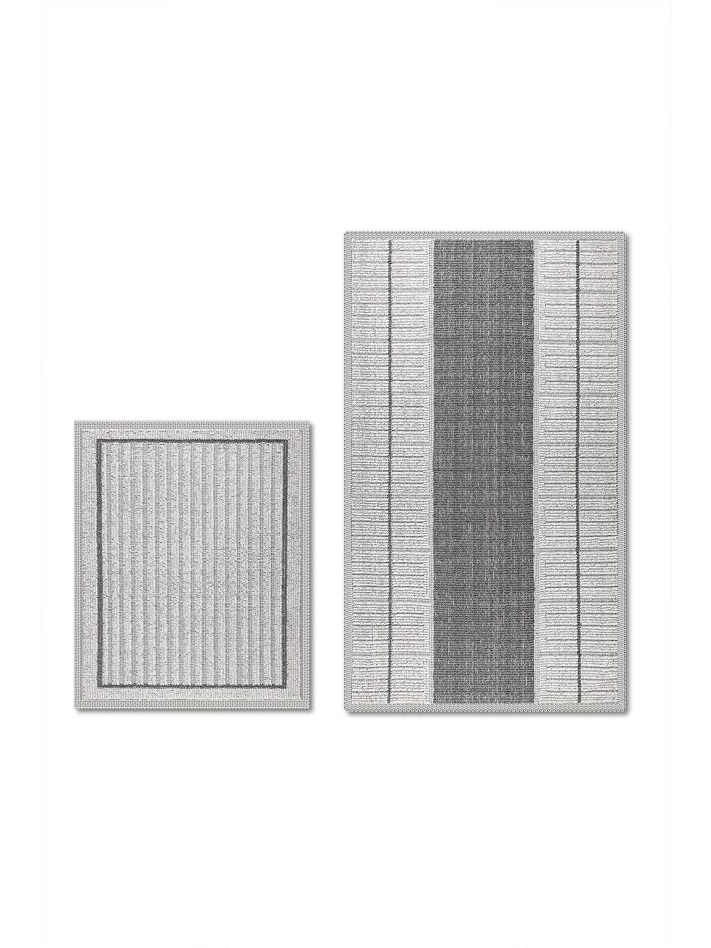 Bukle Lane Doğal Pamuklu 2'li Banyo Paspas & Halı Seti 60X100+50X60 Gri
