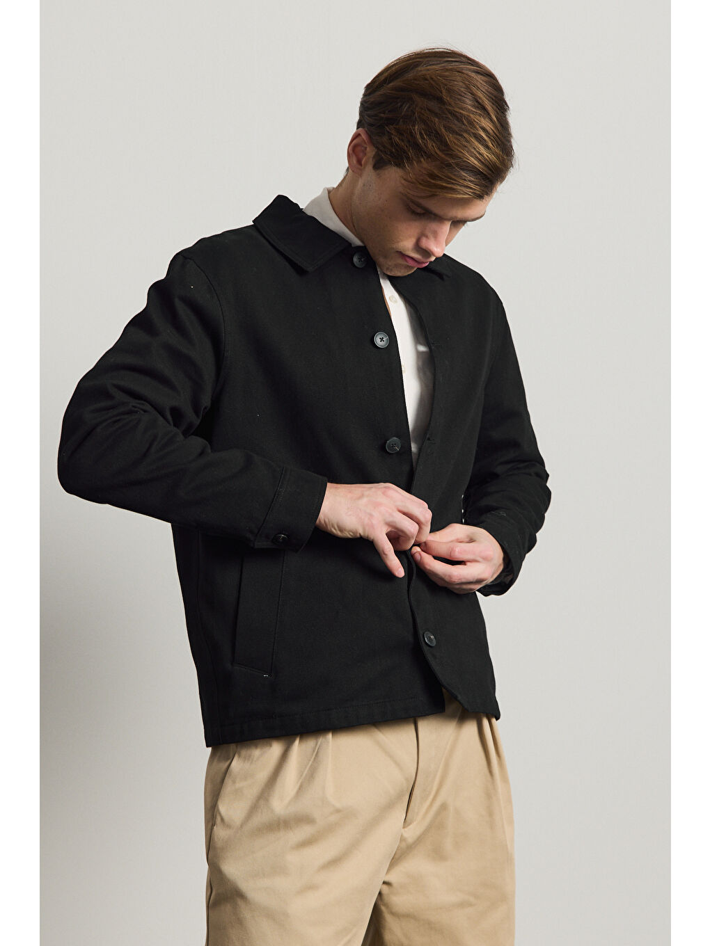 Erkek Relaxed Pamuklu Ceket Siyah-3