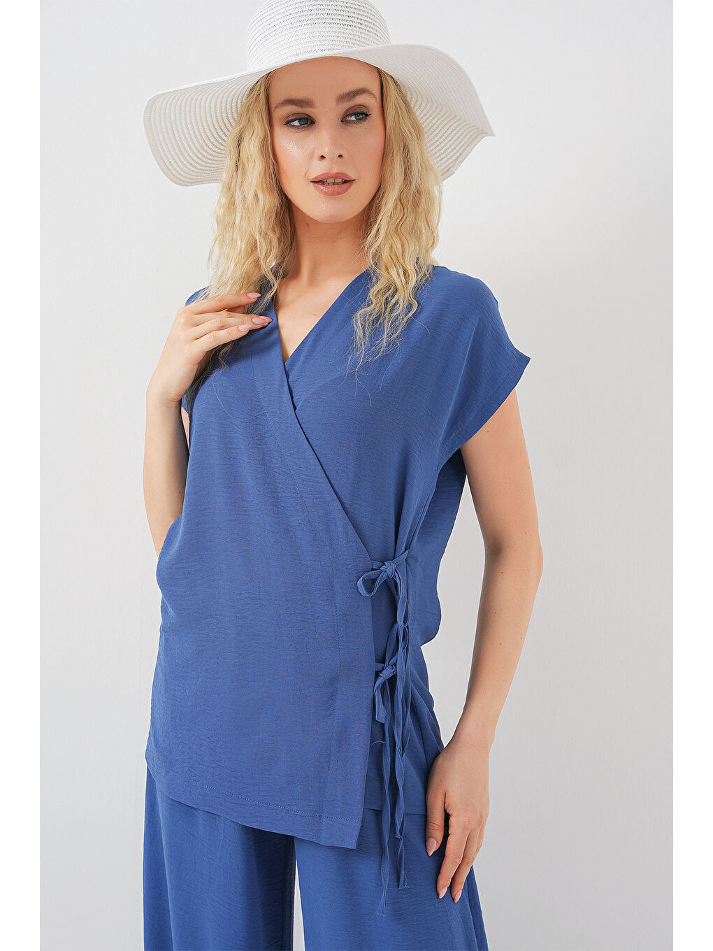 Kadın Kısa Kol Bağcıklı Ayrobin İkili Takım 6741 - İndigo-1