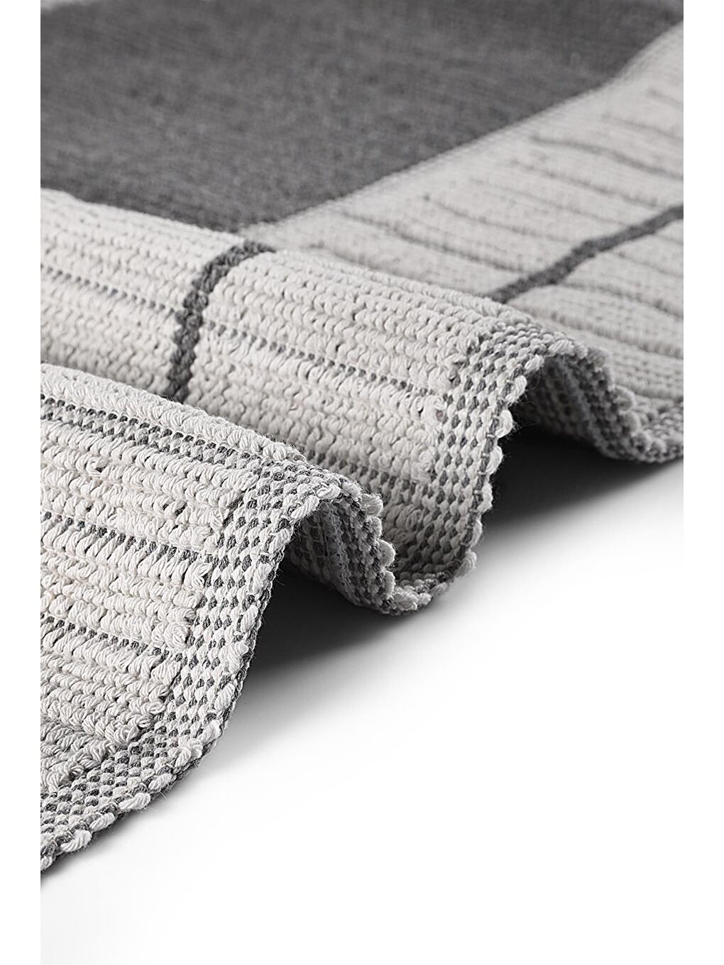 Bukle Lane Doğal Pamuklu 2'li Banyo Paspas & Halı Seti 60X100+50X60 Gri-3