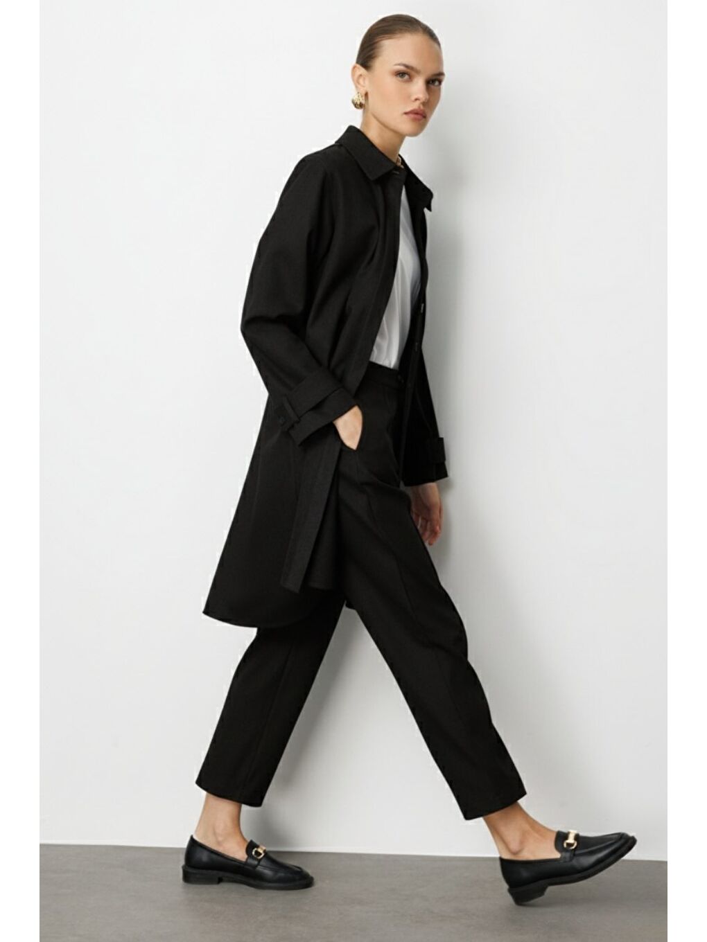 Melanj Dokuma Siyah Klasik Pantolon-2