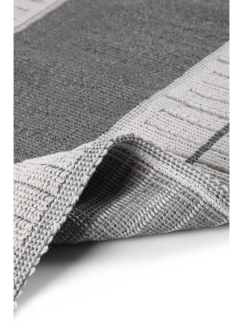 Bukle Lane Doğal Pamuklu 2'li Banyo Paspas & Halı Seti 60X100+50X60 Gri-4