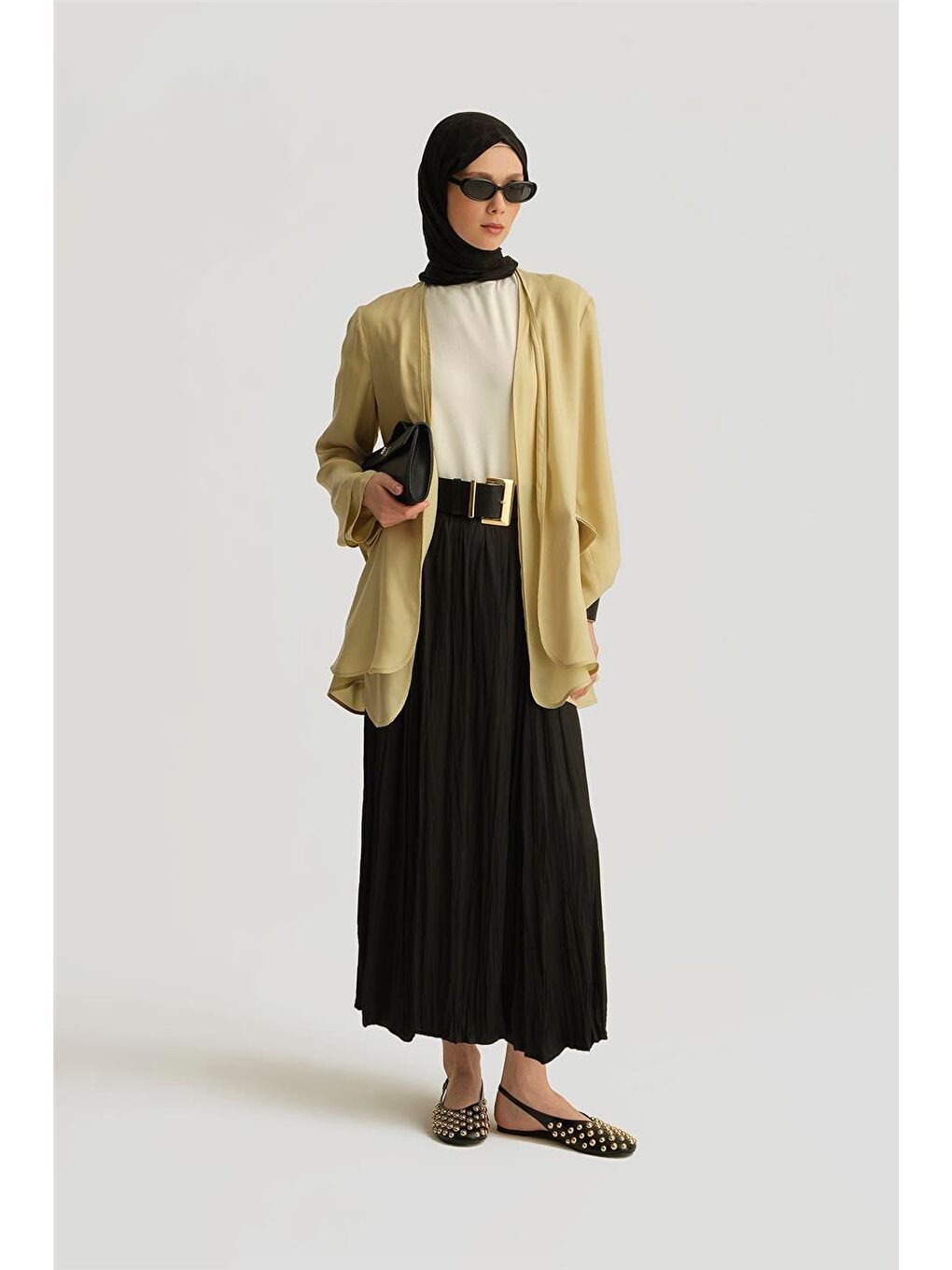 Kırışık Saten Etek 25Yh5601 Siyah