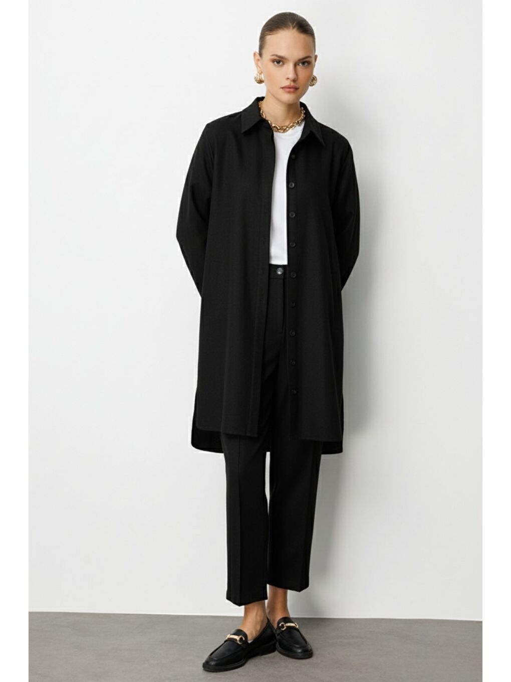 Melanj Dokuma Siyah Klasik Pantolon-4