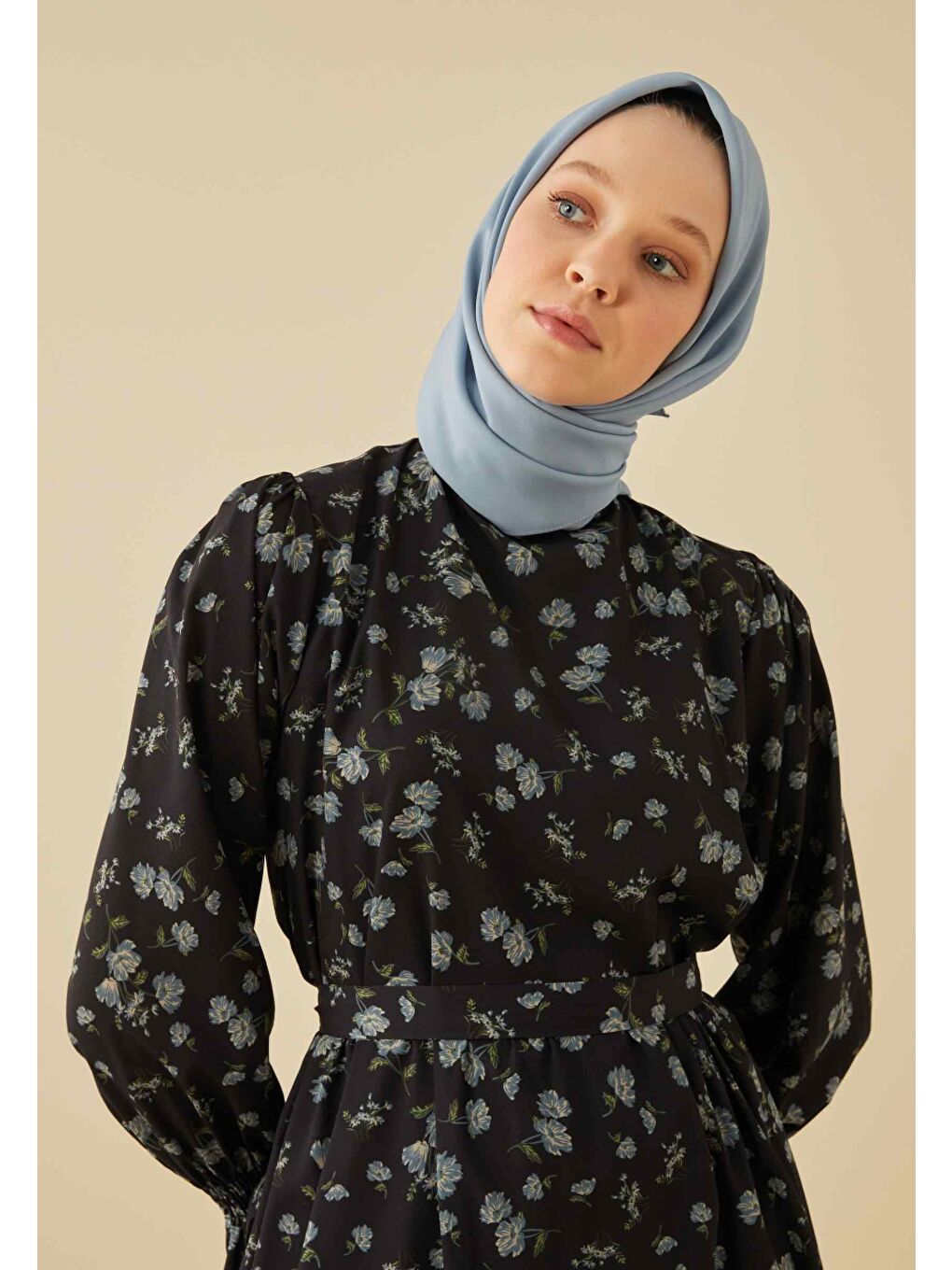 Pamuk İpek Eşarp Gök Mavi-1