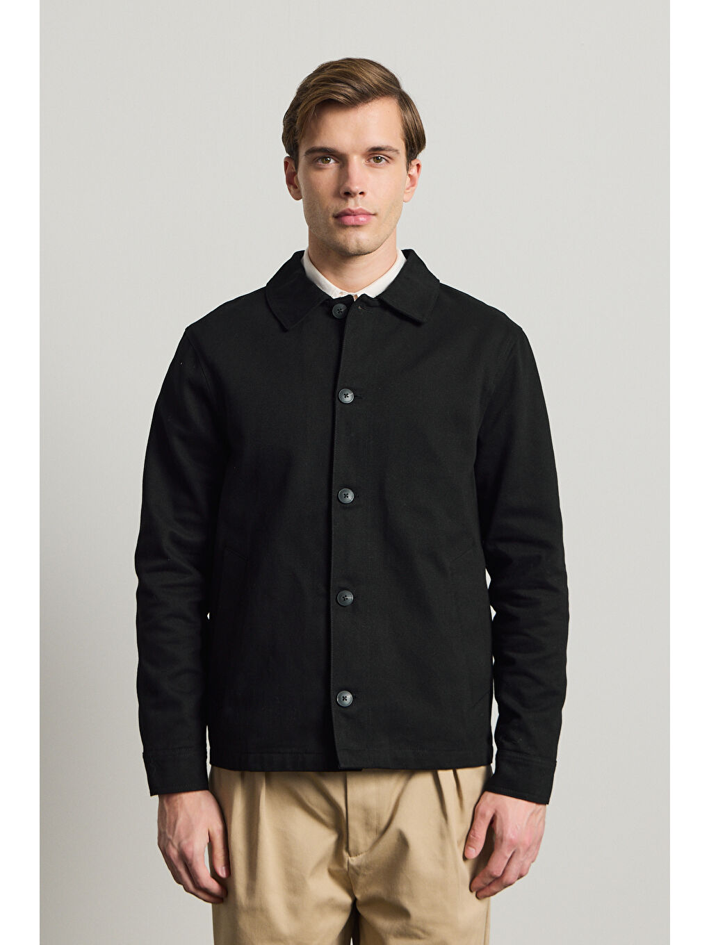 Erkek Relaxed Pamuklu Ceket Siyah-5