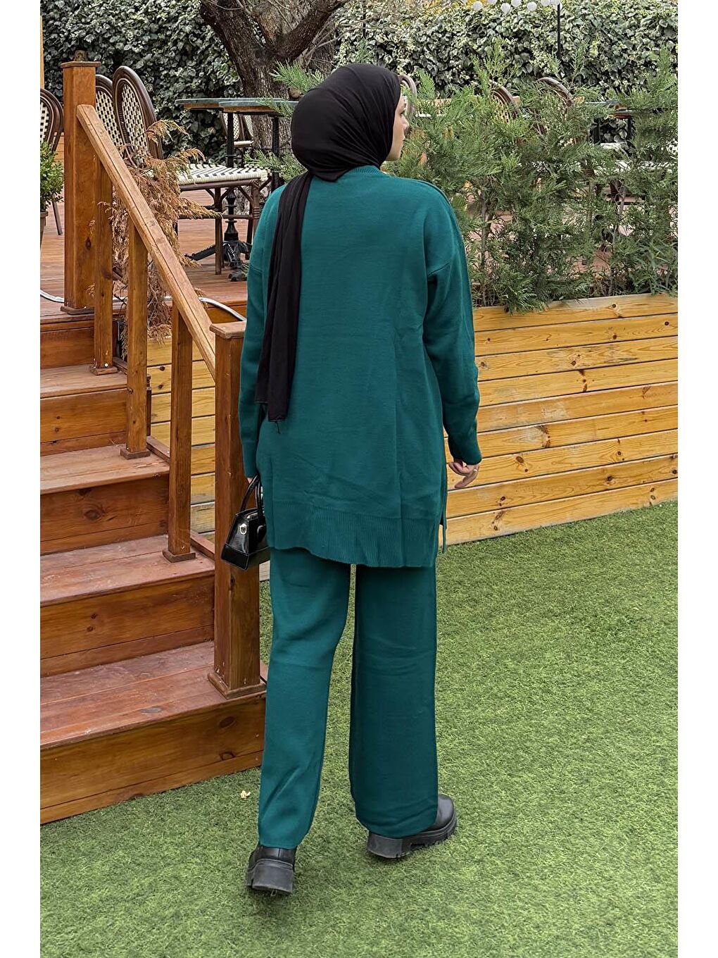 Aksesuarlı Triko Takım Zümrüt Yeşili-3