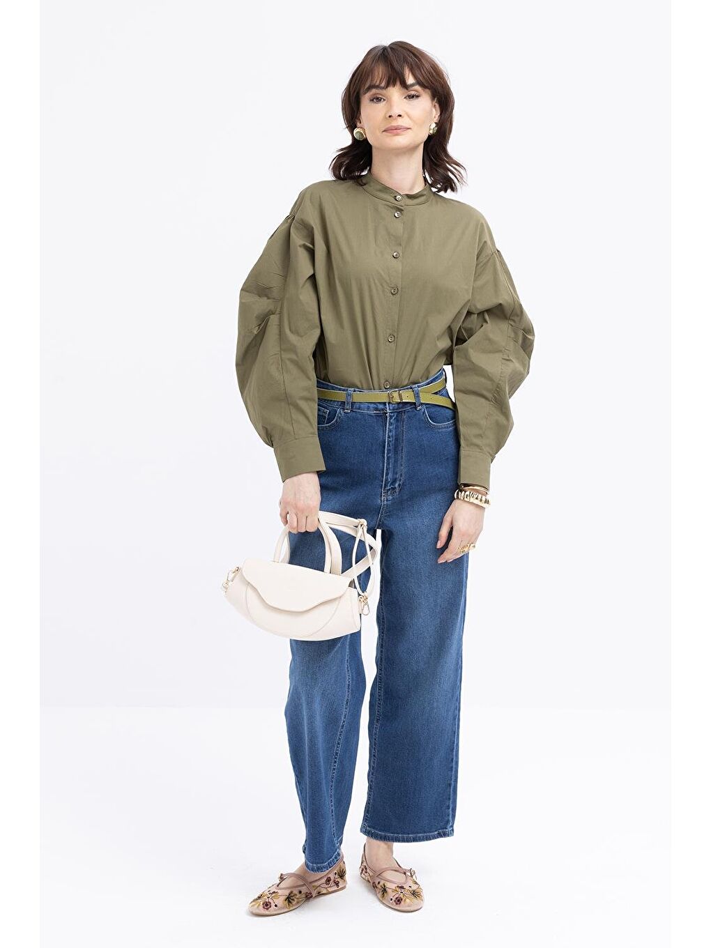 Koyu Mavi-Geniş Paça Denim Pantolon-1