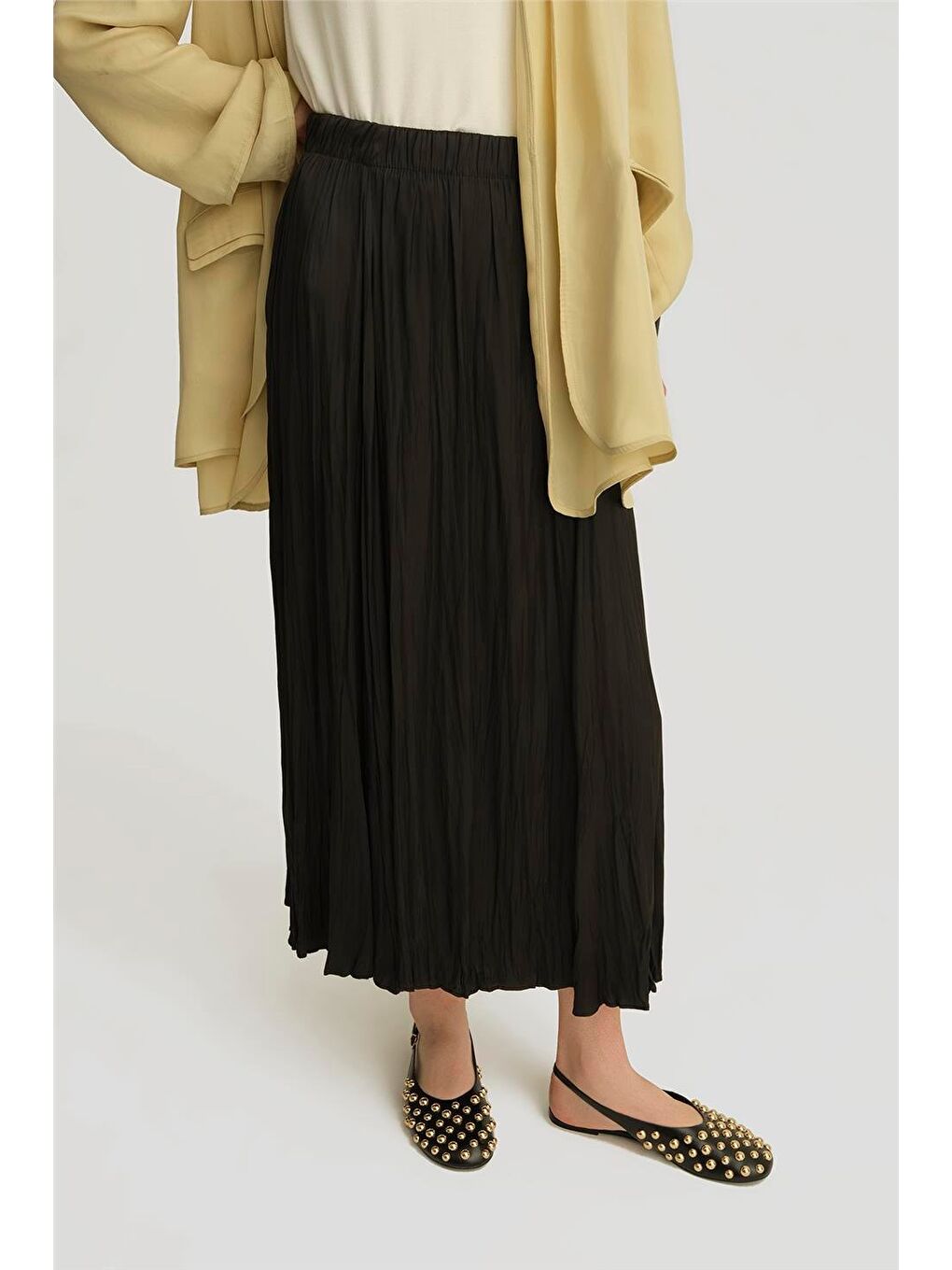 Kırışık Saten Etek 25Yh5601 Siyah-2