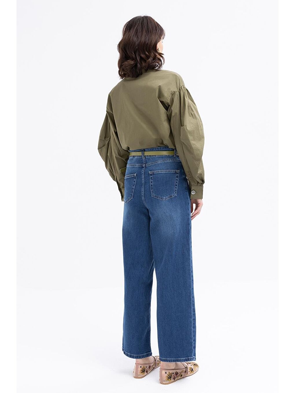 Koyu Mavi-Geniş Paça Denim Pantolon-3