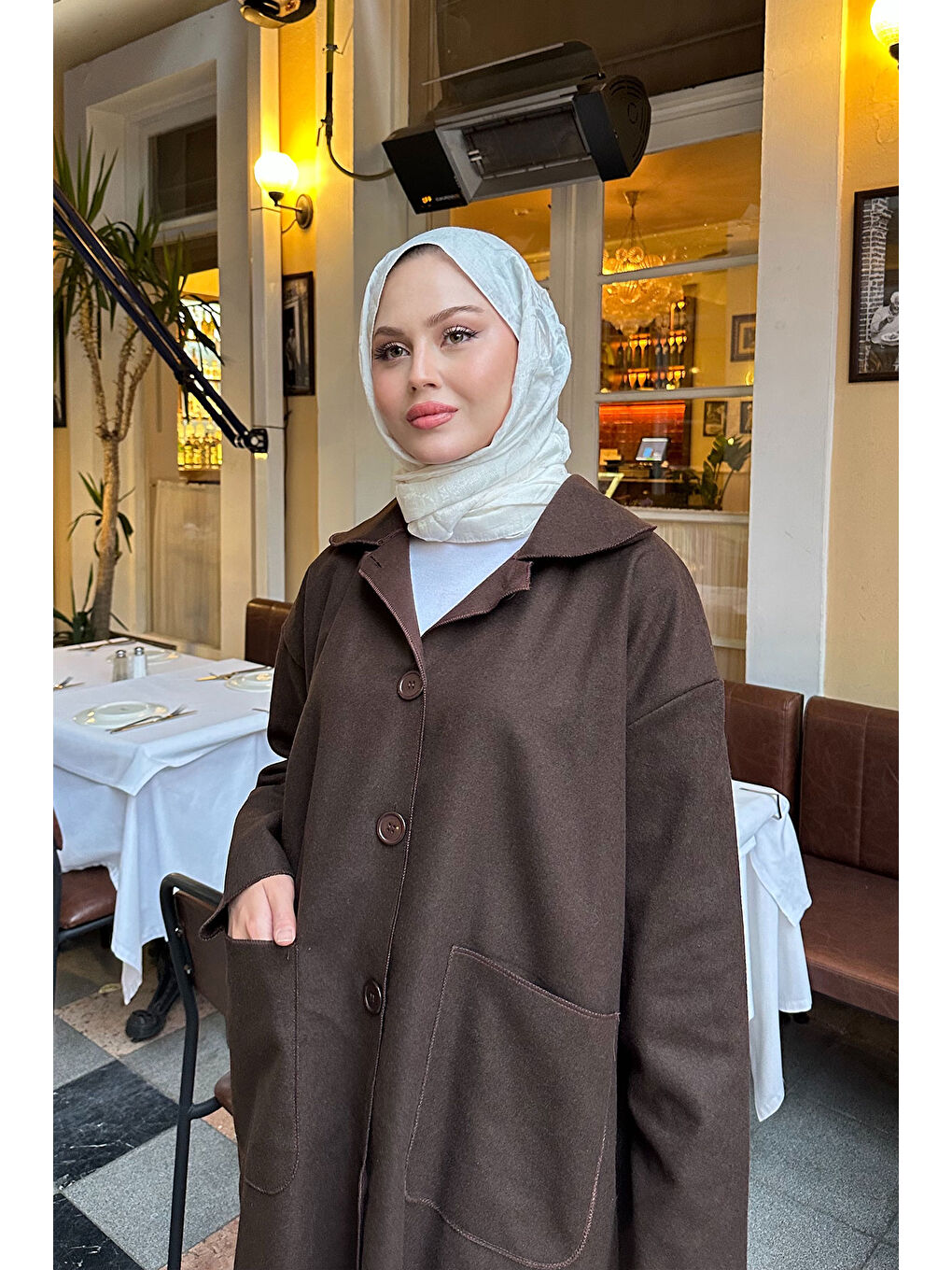 Kahverengi Kadın Cep Detaylı Ara Boy Kaşe Kahve-4