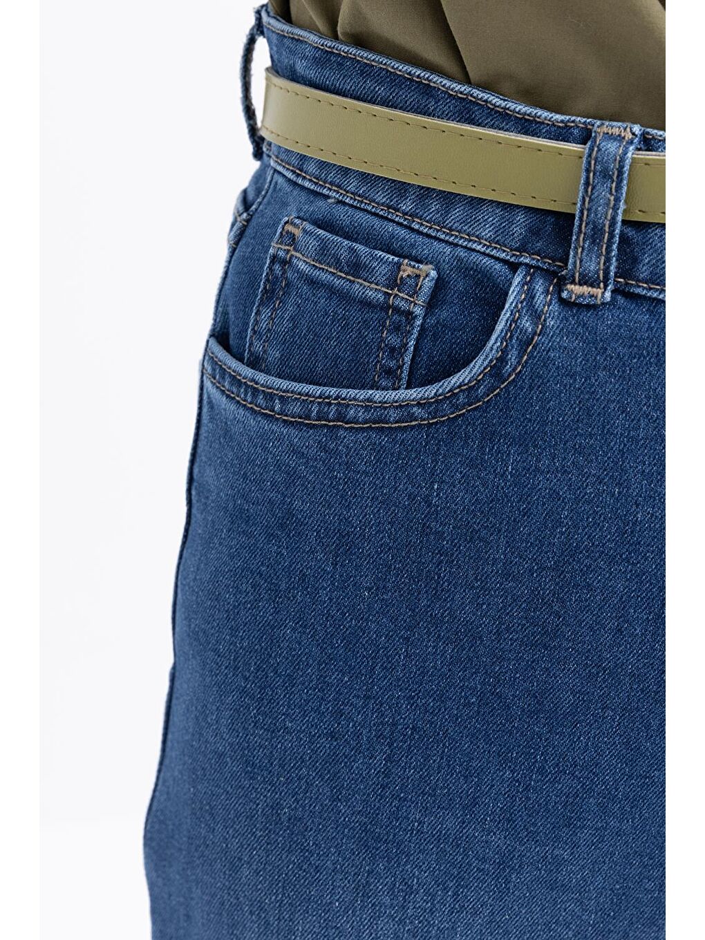 Koyu Mavi-Geniş Paça Denim Pantolon-4