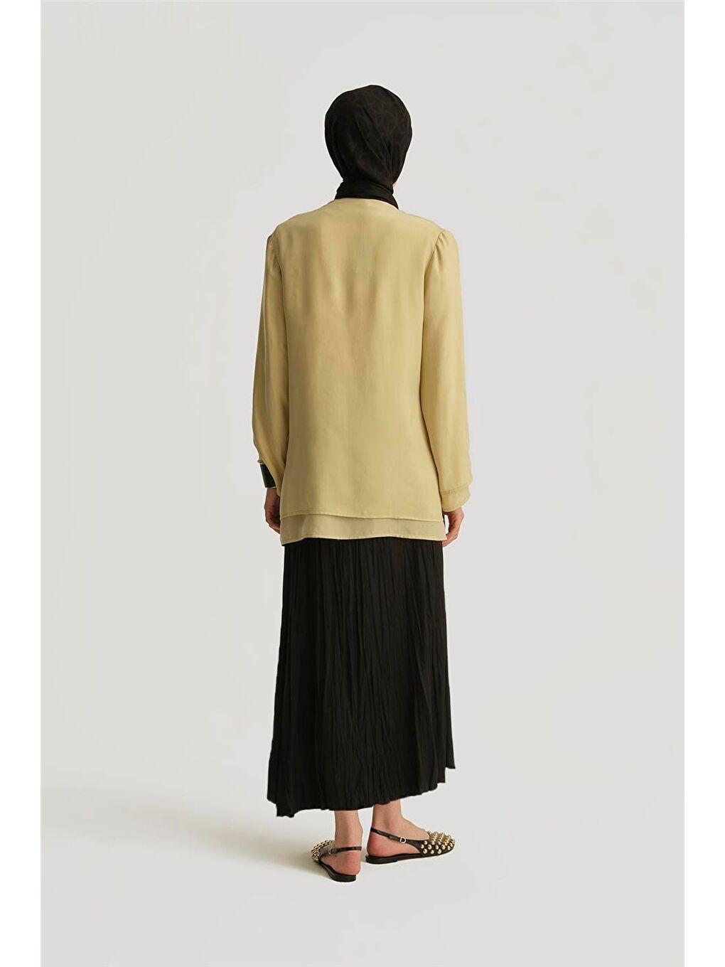 Kırışık Saten Etek 25Yh5601 Siyah-3