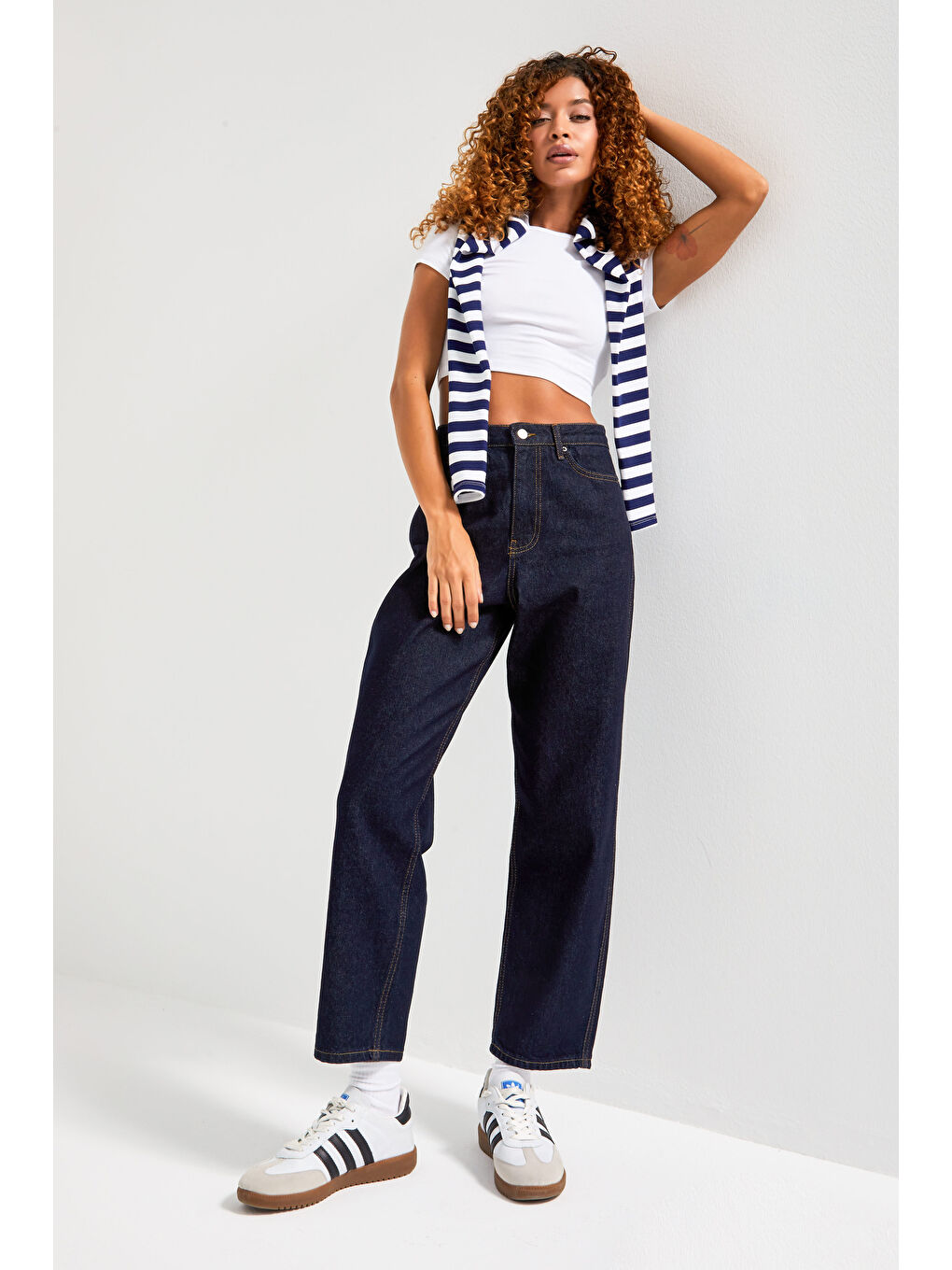 Kadın İndigo Renk 7w5-50 Relax Fit %100 Pamuk İç Boy 69cm %100 Pamuk Denim Jean-4