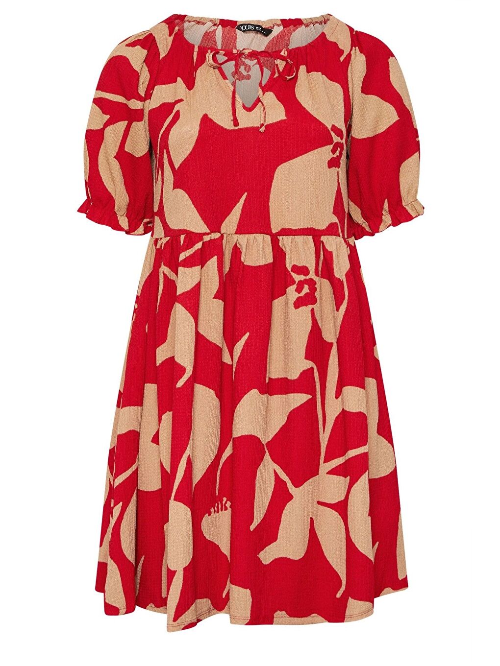 Kırmızı Büyük Beden V Yaka Bürümcük Kumaş Önü Bağlamalı Mini Elbise 304141-5