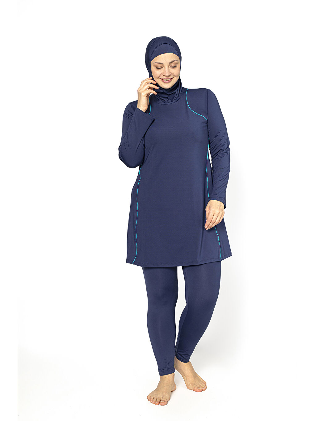 Lacivert Biyeli Tam Kapalı Büyük Beden Tesettür Mayo 5406-1